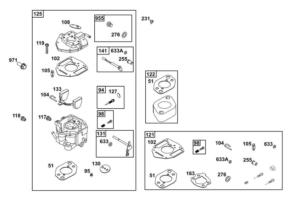 Carburetor Group Diagram and Parts List for 305446-0619-B5 200000 - 399999 Briggs and Stratton Engine